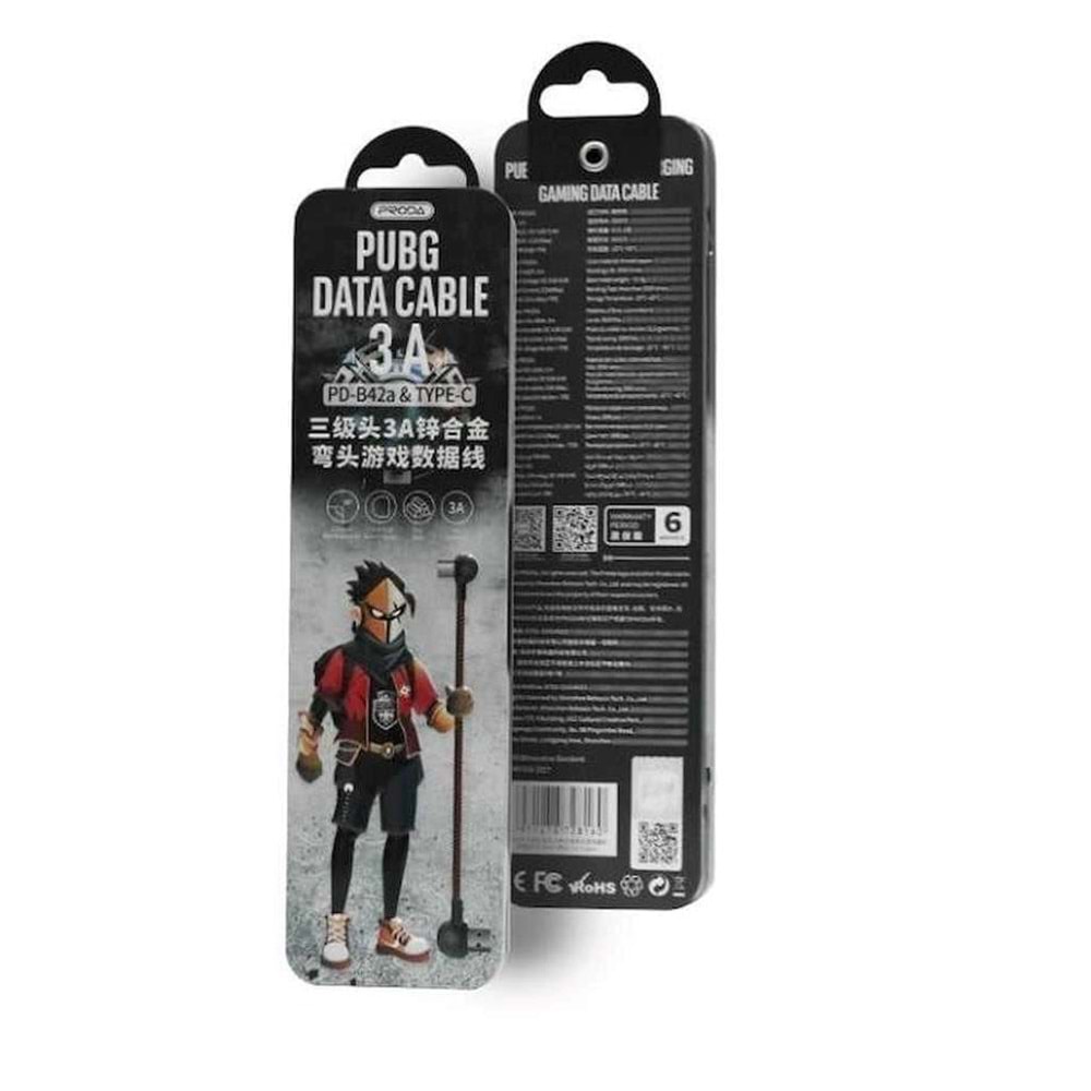 PDAteknoloji Azeada 3A 60w USB to Type C PD-B42a Yan Girişli Örgülü Pubg Data Kablosu (Şık Demir Saklama Kutu Hediyesiyle)