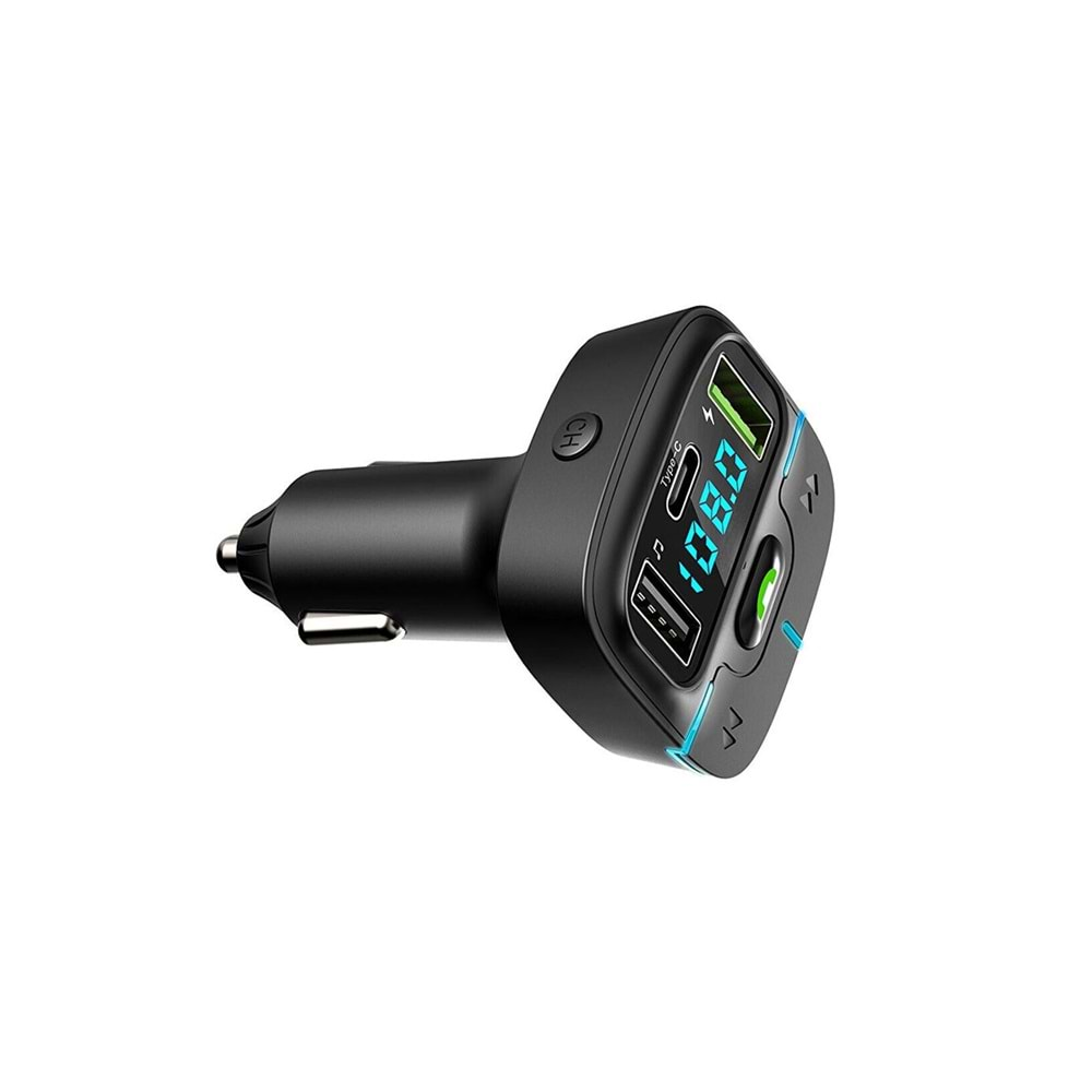 PDAteknoloj F9 Araç Fm Transmitter 5.3 Bluetooth Araç Kiti Usb Type-C Hızlı Şarj Çıkışlı Çakmaklık Girişli