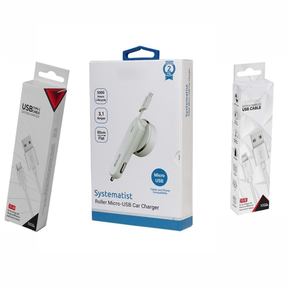 PDATeknoloji 3.1A Micro USB Araç Şarj Aleti Kırılmaz Kablo+Lightning Kablo+Type-C Kablo
