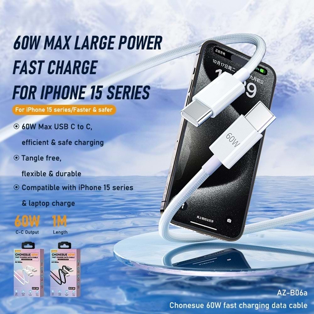 PDATeknoloji 60W Type-C to Type-C Hızlı Şarj ve Data Kablosu 1m Beyaz AZ-B06aB