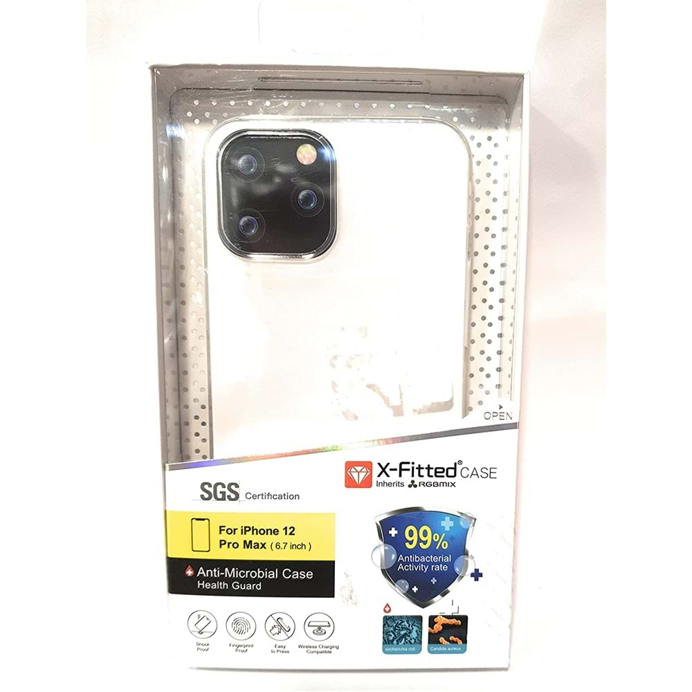 X FİTTED Case Anti Mikrobiyal Kasa iPhone 12Pro Max 6.7 inç. Kristal Kasa