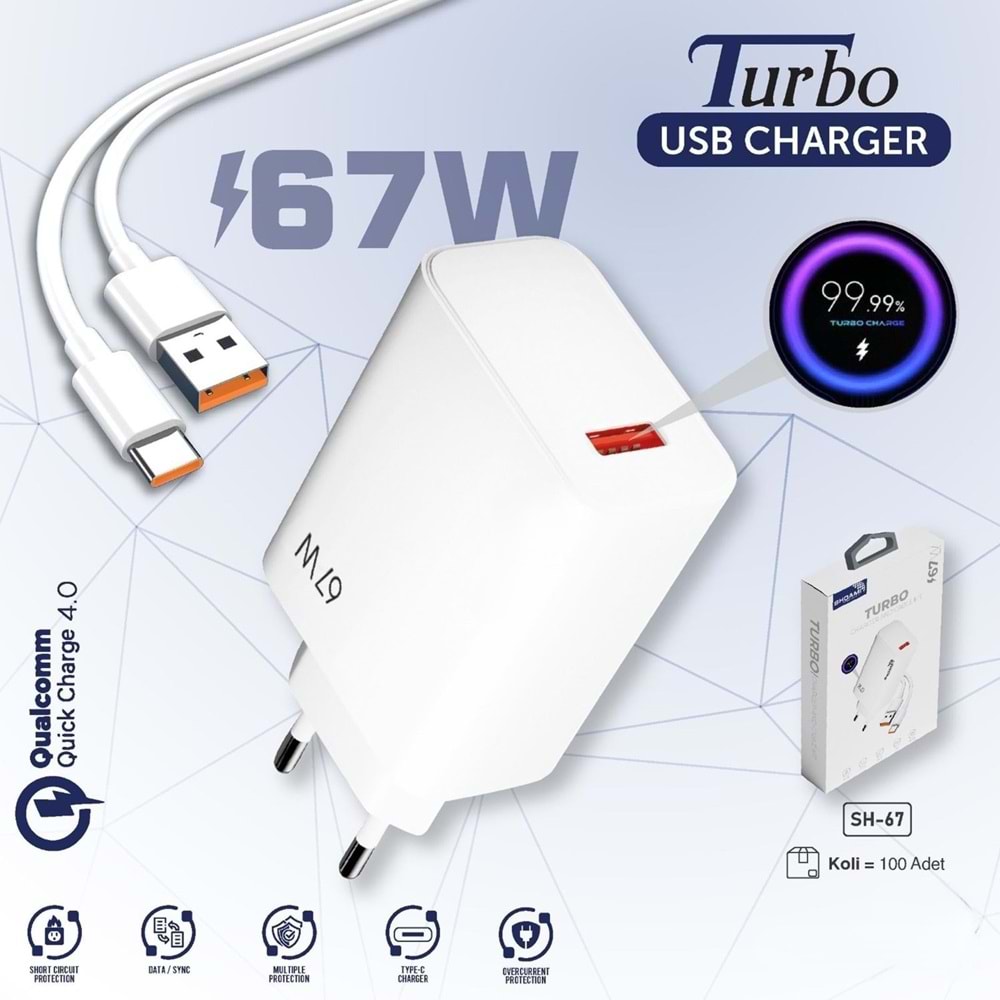 PDAteknoloji Shoami 67W Turbo Şarj Aleti ve Type-C Kablo Seti SH-67