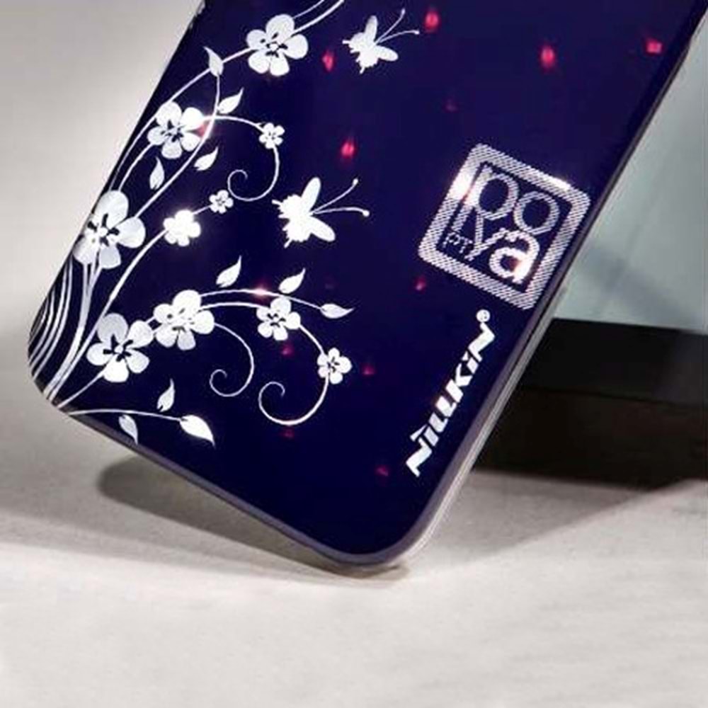 Apple iPhone SE/5S/5 Nillkin Marka Desenli Sert Kauçuk Kılıf (Flower 1) - Lacivert