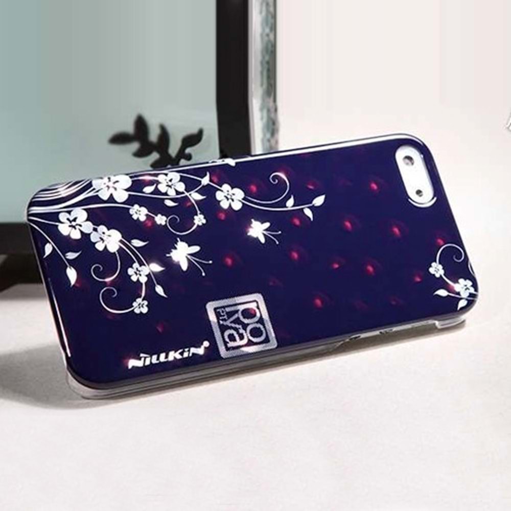 Apple iPhone SE/5S/5 Nillkin Marka Desenli Sert Kauçuk Kılıf (Flower 1) - Lacivert