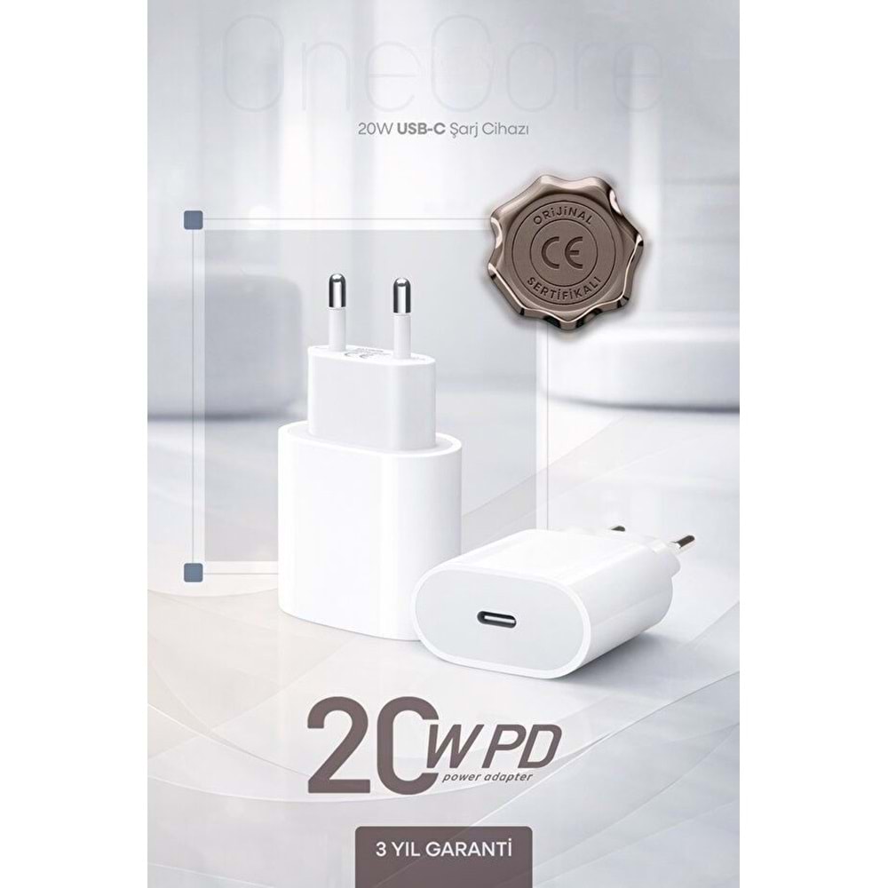 PDAteknoloji 20W USB-C Şarj Adaptörü Beyaz (3 Yıl Garantili)