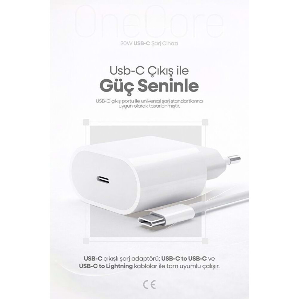 PDAteknoloji 20W USB-C Şarj Adaptörü Beyaz (3 Yıl Garantili)