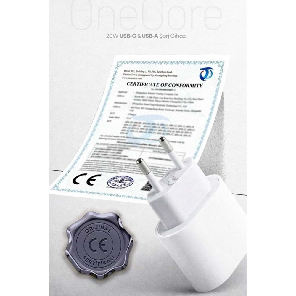 PDAteknoloji 20W USB-C ve USB-A Çift Girişli Şarj Adaptörü Beyaz (3 Yıl Garantili)