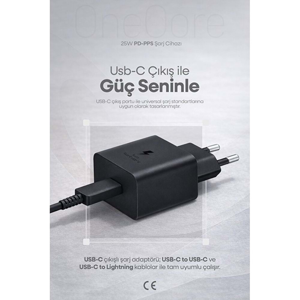 PDAteknoloji 25W USB-C PD-Pps Super Hız Şarj Adaptörü Siyah (Kablosuz) (3 Yıl Garantili)