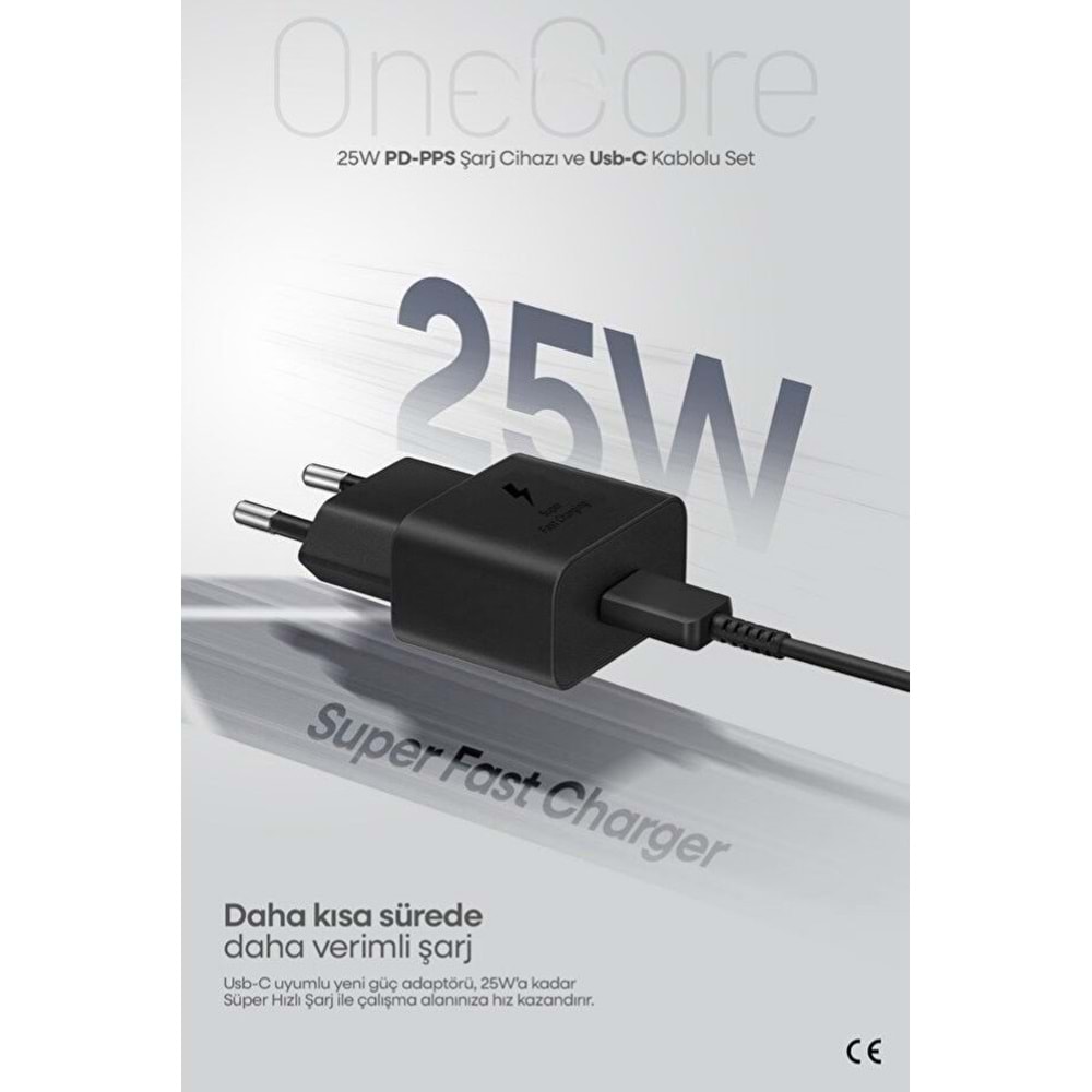 PDAteknoloji 25W USB-C PD-Pps Super Hız Şarj Adaptörü ve 1m 3A Type-C to Type-C Kablo Siyah (3 Yıl Garantili)