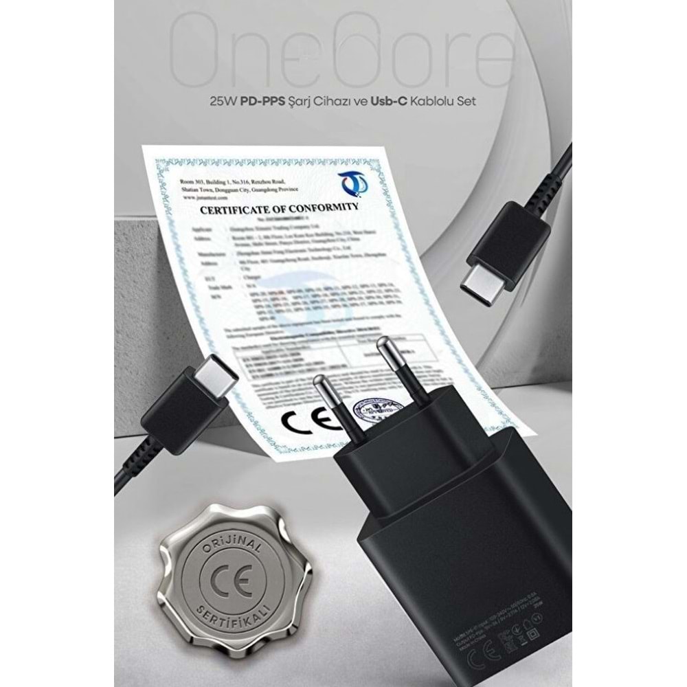 PDAteknoloji 25W USB-C PD-Pps Super Hız Şarj Adaptörü ve 1m 3A Type-C to Type-C Kablo Siyah (3 Yıl Garantili)
