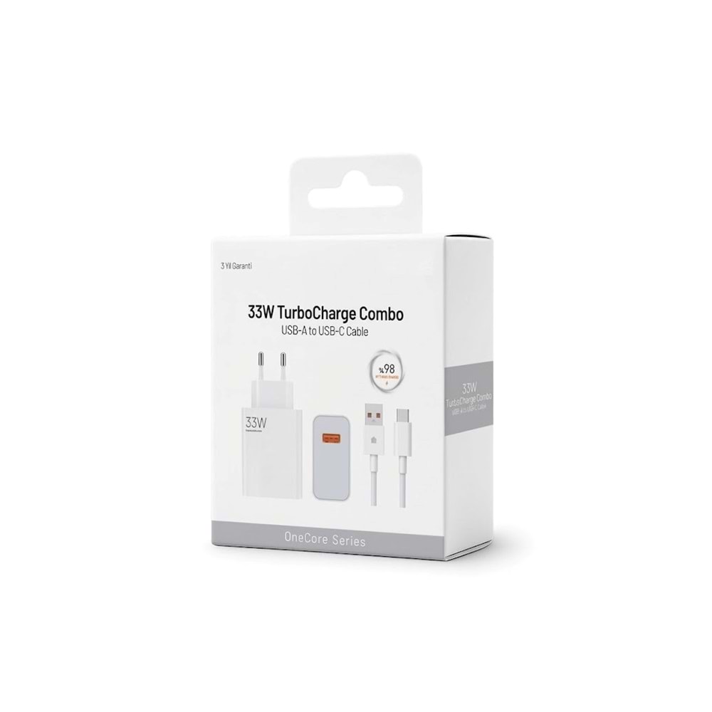 PDAteknoloji 33W Turbo Hızlı Şarj Adaptörü + Type-C Kablo Beyaz (3 Yıl Garantili)