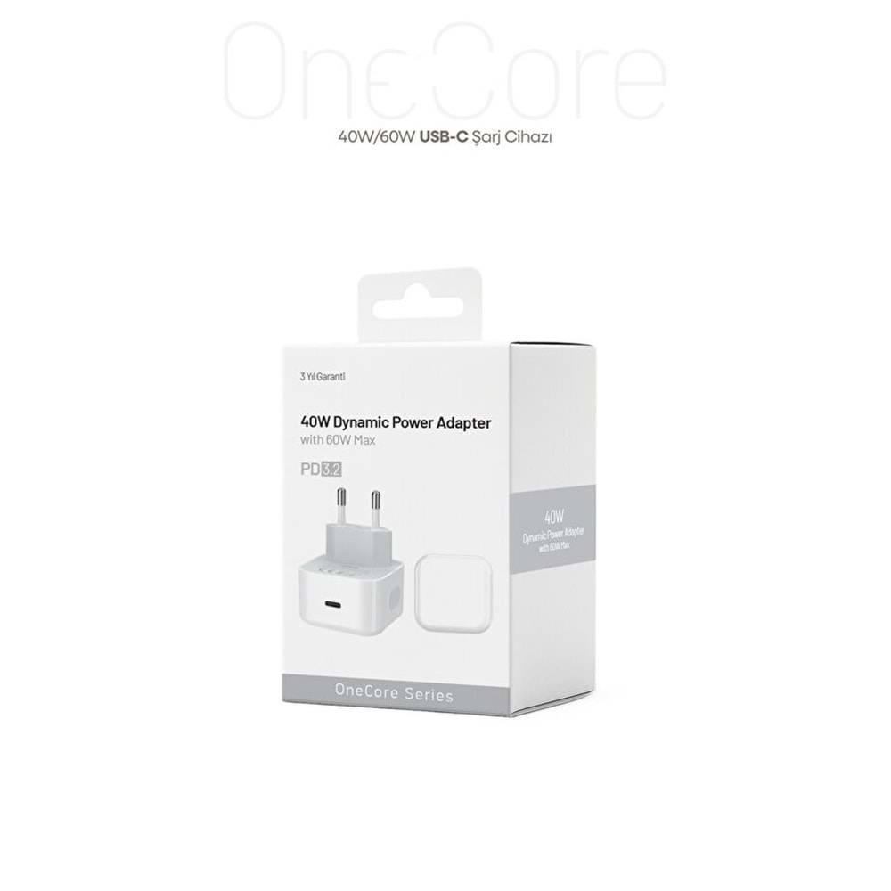 PDAteknoloji 40W (60W Max) GAN5 Teknoloji USB-C PD3.2 Dynamic Power Adaptör Beyaz (Kablosuz) (3 Yıl Garantili)