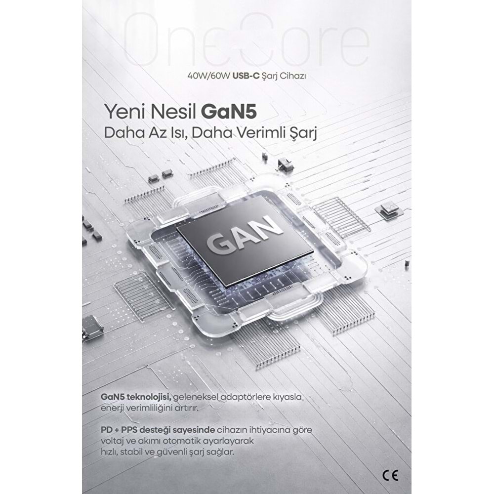 PDAteknoloji 40W (60W Max) GAN5 Teknoloji USB-C PD3.2 Dynamic Power Adaptör Beyaz (Kablosuz) (3 Yıl Garantili)