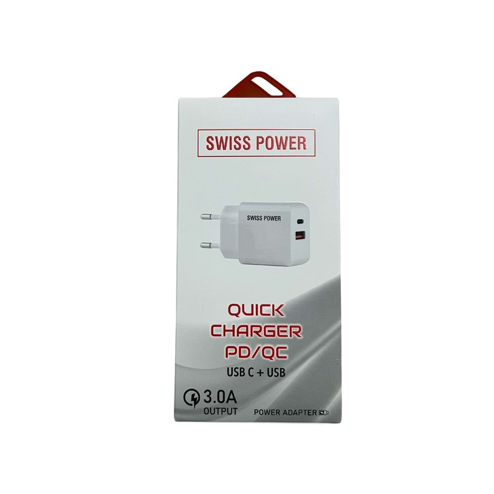 Swiss Power 3A PD/QC Hızlı Şarj Başlık Çift Giriş SWS-C1 - Beyaz