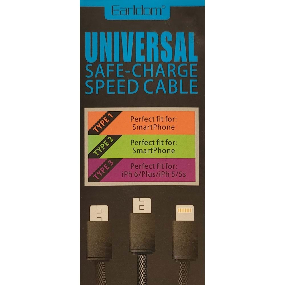Earldom 2 adet Micro USB + 1 adet Lightning Şarj Kablosu 1.2 M Siyah