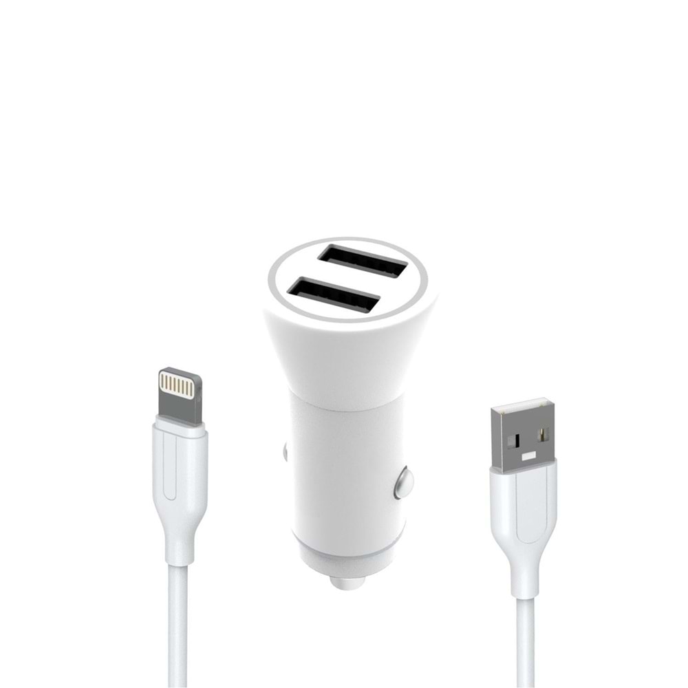 PDAteknoloji Yetty 12W 2 in 1 Araç Şarj Cihazı +1m Lightning Kablo Beyaz YC-30L (Yerli Üretim)