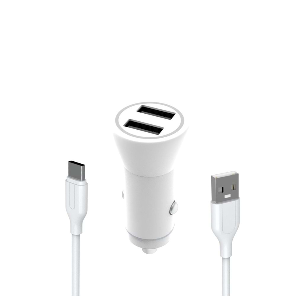 PDAteknoloji Yetty 12W 2 in 1 Araç Şarj Cihazı +1m Type-C Kablo Beyaz YC-30T (Yerli Üretim)