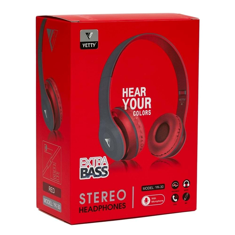 Yetty YK-30 Mikrofonlu Kulaküstü Kablolu Kulaklık - Kırmızı