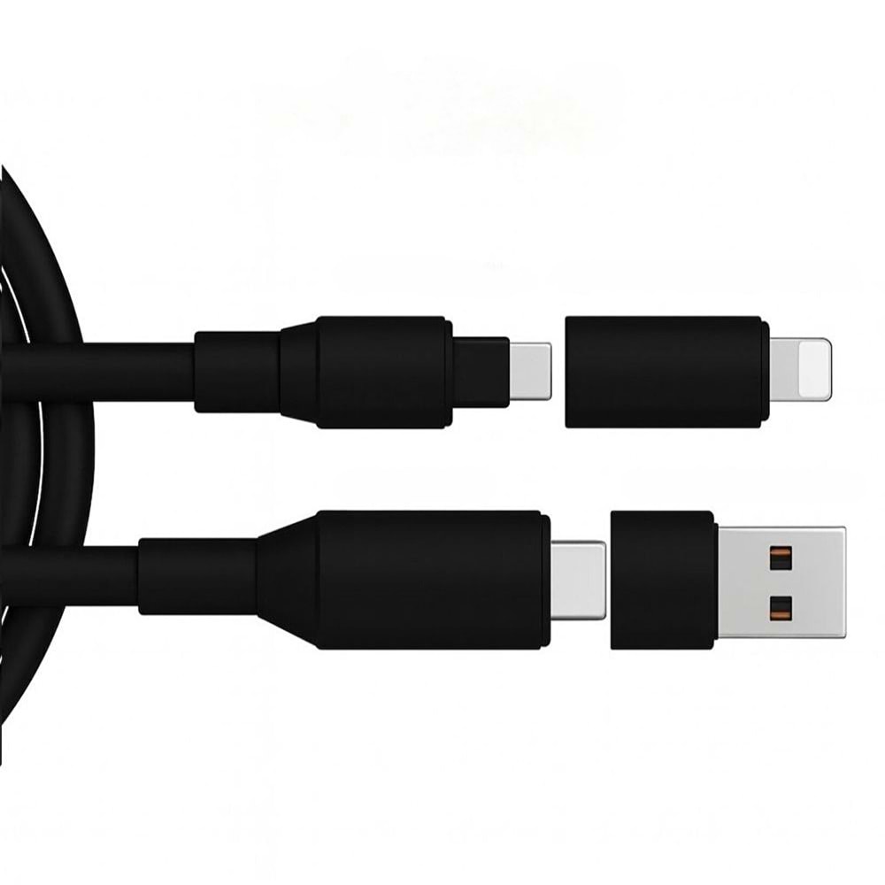 PDAteknoloji 240W 4 in 1 Usb-A+Type-C to Type-C+Lightning İle Uyumlu Süper Hızlı Şarj Ve Data Kablosu Siyah