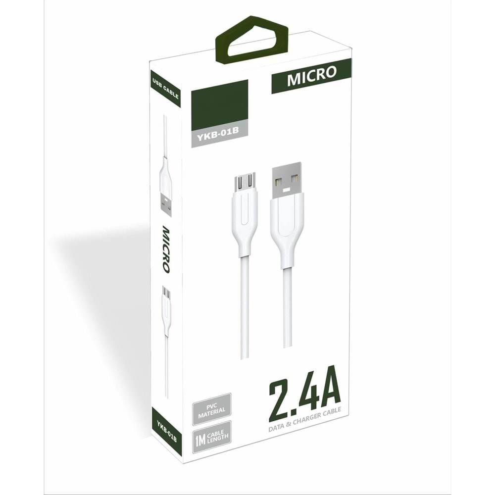 PDAteknoloji Yetty 2.4A Micro USB Kablo 1m Beyaz YKB-01B (Yerli Üretim)