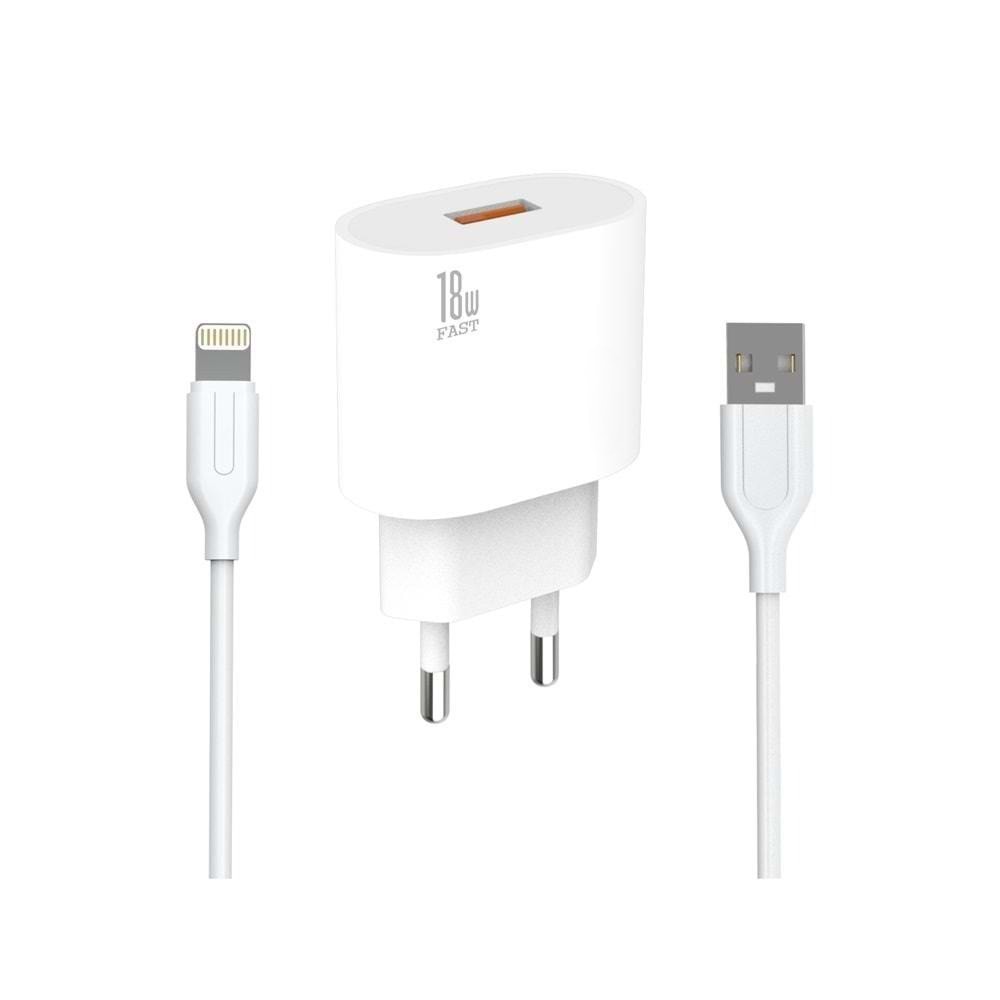 PDAteknoloji Yetty Lightning 2 in 1 Hızlı Şarj Cihazı + Lightning Kablo Beyaz YT-10L (Yerli Üretim)