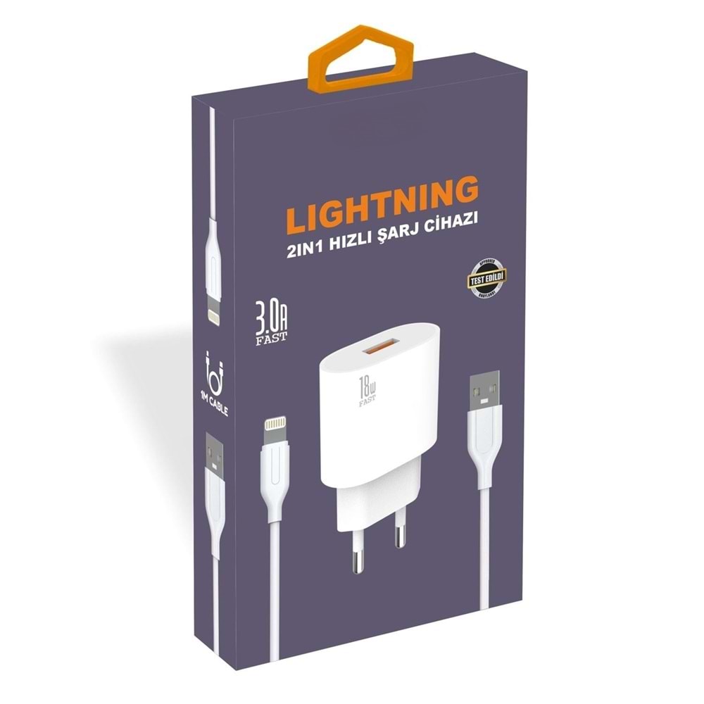 PDAteknoloji Yetty Lightning 2 in 1 Hızlı Şarj Cihazı + Lightning Kablo Beyaz YT-10L (Yerli Üretim)