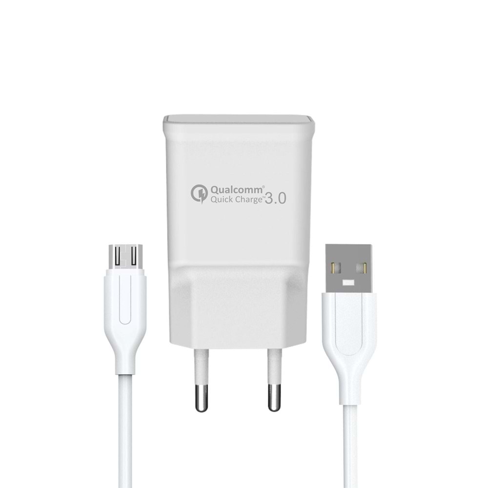 PDAteknoloji Yetty Fast Charger 3.0 A Qualcomm Adaptör + 1m Micro USB Kablo Beyaz YT-40M (Yerli Üretim)