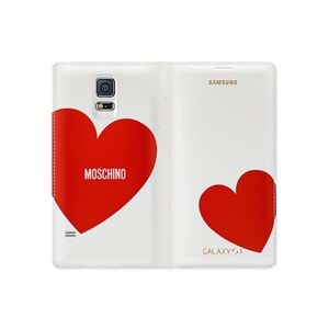 Samsung Galaxy S5 Moschino Flip Wallet Orjinal Kılıf Kırmızı Kalp EF-WG900RREGWW