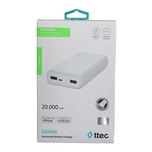 TTEC S20000 Powerbank Şarj Cihazı 20000mAh Beyaz - 2BB121B