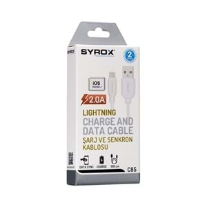 Syrox Lightning Data Şarj Kablosu 2A 1M C85 - Beyaz