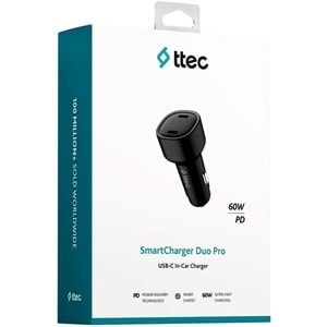 Ttec SmartCharger Duo PD 48W Araç Hızlı Şarj Aleti USB-C+USB-A Siyah 2CKP02S