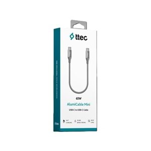 Ttec AlumiCable USB-C - USB-C 30cm 65W PD/QC Hızlı Şarj/Data Kablosu Uzay Grisi 2DK50UG