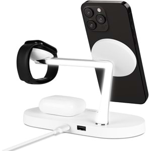 ttec AirCharger Quattro M MagSafe Uyumlu 4'ü 1 Arada iPhone + Apple Watch + AirPods LED Aydınlatmalı Kablosuz Şarj Standı Beyaz 2KS26B