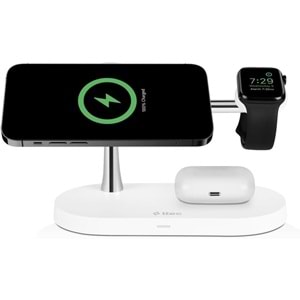 ttec AirCharger Quattro M MagSafe Uyumlu 4'ü 1 Arada iPhone + Apple Watch + AirPods LED Aydınlatmalı Kablosuz Şarj Standı Beyaz 2KS26B
