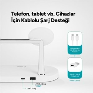 ttec AirCharger Quattro M MagSafe Uyumlu 4'ü 1 Arada iPhone + Apple Watch + AirPods LED Aydınlatmalı Kablosuz Şarj Standı Beyaz 2KS26B