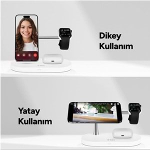 ttec AirCharger Quattro M MagSafe Uyumlu 4'ü 1 Arada iPhone + Apple Watch + AirPods LED Aydınlatmalı Kablosuz Şarj Standı Beyaz 2KS26B
