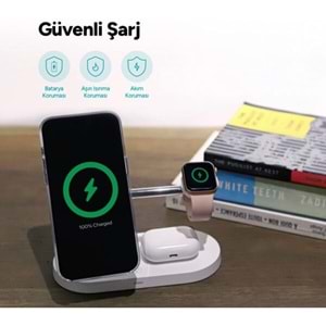 ttec AirCharger Quattro M MagSafe Uyumlu 4'ü 1 Arada iPhone + Apple Watch + AirPods LED Aydınlatmalı Kablosuz Şarj Standı Beyaz 2KS26B