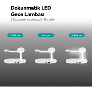 ttec AirCharger Quattro M MagSafe Uyumlu 4'ü 1 Arada iPhone + Apple Watch + AirPods LED Aydınlatmalı Kablosuz Şarj Standı Beyaz 2KS26B