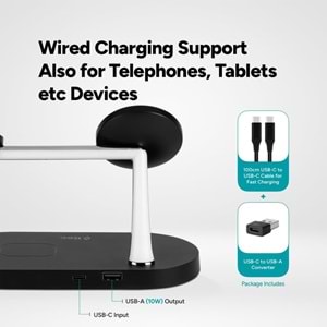 ttec AirCharger Quattro M MagSafe Uyumlu iPhone+AppleWatch+AirPods LED li Kablosuz Hızlı Şarj Standı Siyah 2KS26S