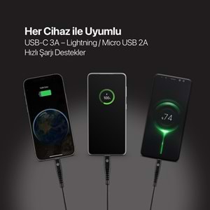 Mojue by Ttec Trio Şarj Kablosu USB-A - USB-C / Lightning / Micro USB 150cm 3DK44S Siyah