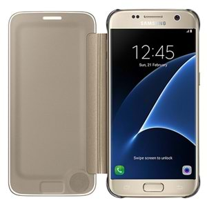 Samsung Galaxy S7 Clear View Cover Orjinal Kılıf Altın EF-ZG930CFEGWW