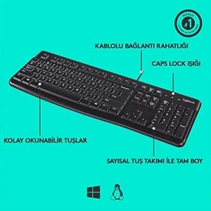Logitech K120 USB Kablolu Türkçe Q Klavye - Siyah (BU ÜRÜN OUTLETTİR)
