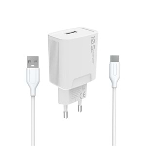 PDAteknoloji 10.5W Şarj Adaptörü + Type-c Kablo Beyaz KDR-20T(Yerli Üretim)