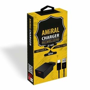 PDAteknoloji Amiral 12W 2 in 1 Şarj Cihazı + 1.2m Type-C Kablo Siyah KDR-30T (Yerli Üretim)