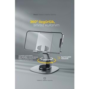 PDAteknoloji Metal 360 Dönebilen Ayarlanabilir Telefon ve Tablet Tutucu Masa Üstü Standı Standart M-360