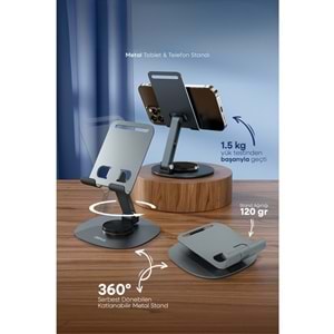 PDAteknoloji Metal 360 Dönebilen Ayarlanabilir Telefon ve Tablet Tutucu Masa Üstü Standı Standart M-360