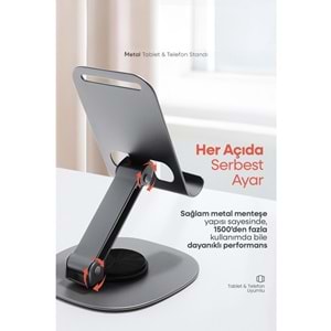 PDAteknoloji Metal 360 Dönebilen Ayarlanabilir Telefon ve Tablet Tutucu Masa Üstü Standı Standart M-360