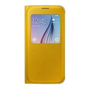 Samsung Galaxy S6 Orjinal S-View Cover (Deri Görünümlü) - Sarı EF-CG920PYEGWW (Outlet)