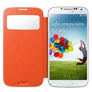 Samsung Galaxy S4 Orjinal S View Cover Kılıf - Turuncu