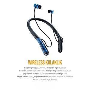 PDAteknoloji AZ-BN05 Boyun Askılı Bluetooth Kulaklık (400mah, 60 saat bekleme) (BU ÜRÜN OUTLETTİR)